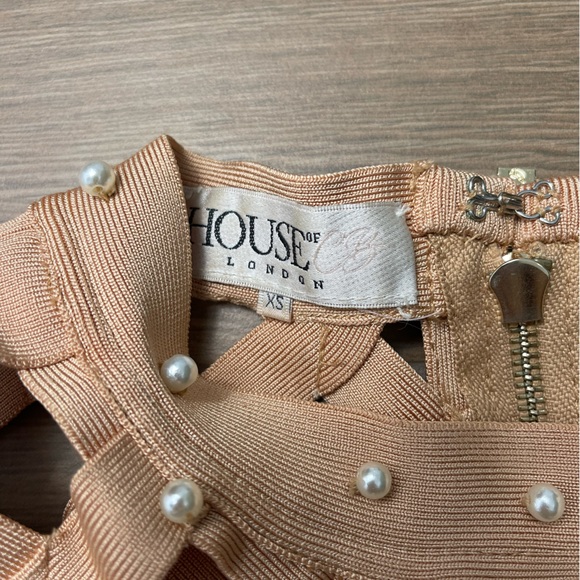 House of CB Felina Nude Cage Midi Bodycon Dress in Beige - size XS - Picture 7 of 9